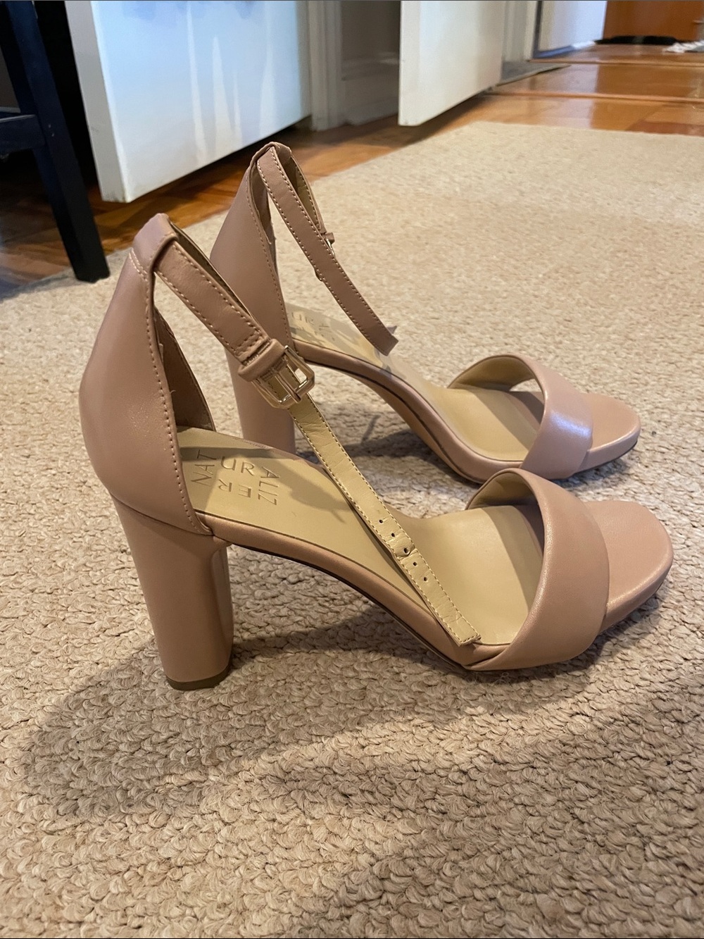 Women's NATURALIZER Nude Ankle-Strap Block Heel Sandals